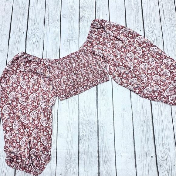 Vestique Burgundy Floral Boho Smocked Crop Top Size Small - Picture 3 of 3